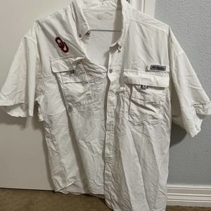 columbia white XL short sleeve button down QU